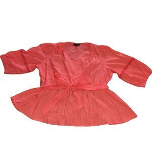 Lane Bryant Pink Faux Wrap Top Long Sleeve With Belt  Women’s Size 26